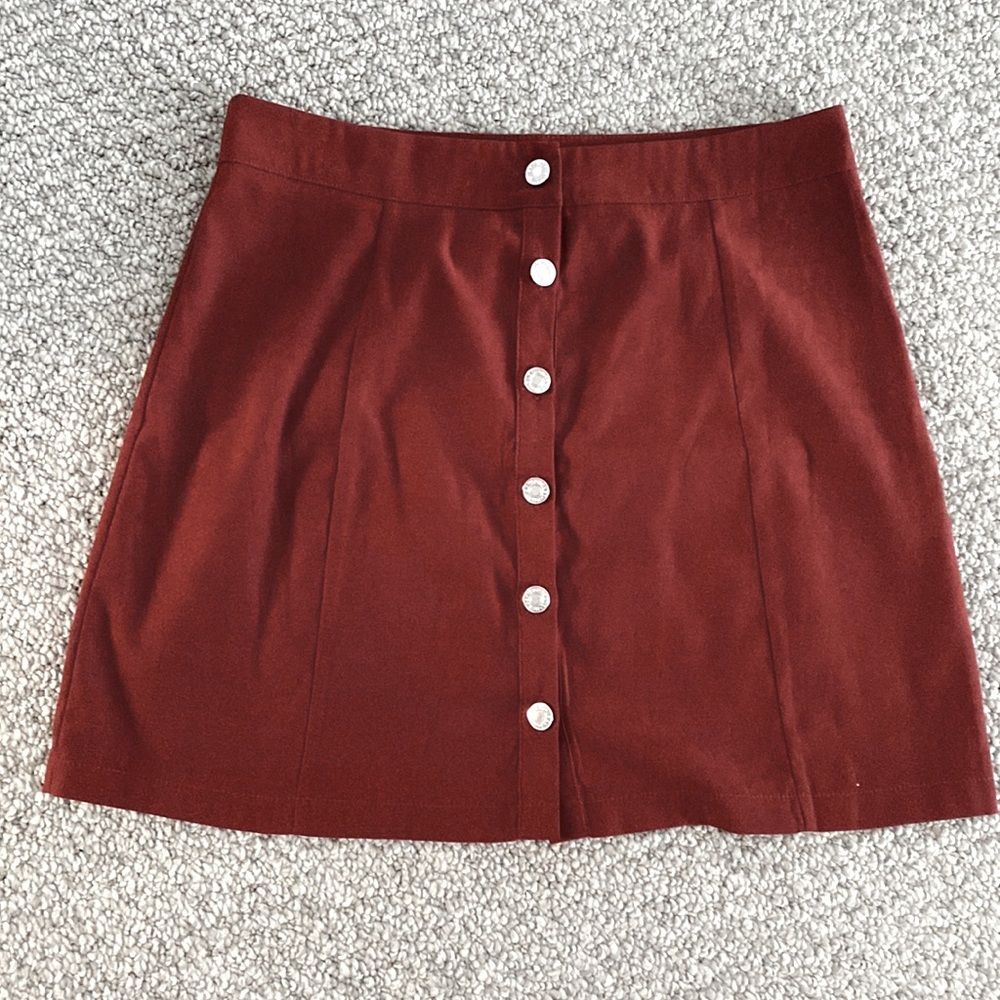 Rust red button down mini skirt
